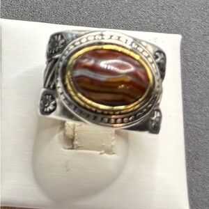 A Sterling Silver ring with a Multi Colored Crazy Lace Agate stone